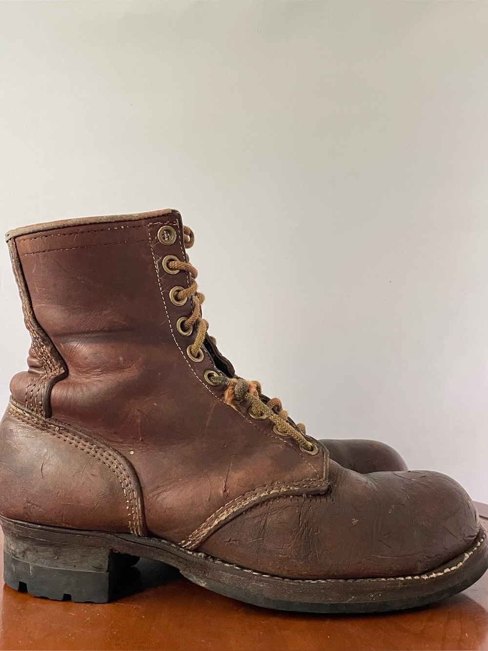 Vintage Brown Leather Logger Work Boots | US 9.5